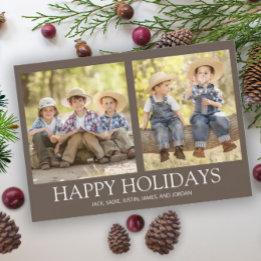 Cartes Pour Fêtes Annuelles Happy Holidays 2 Family Photo Rustic Brown
