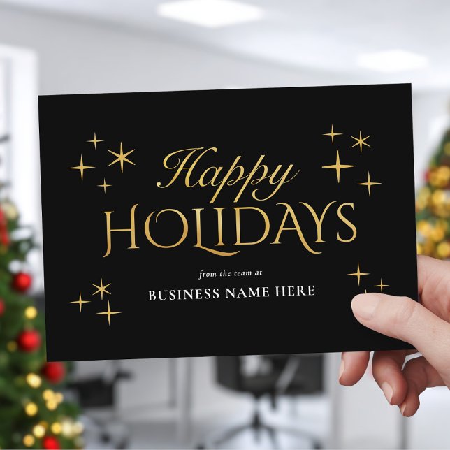 Cartes Pour Fêtes Annuelles Happy Holidays Black Gold Elegant Modern Business (Créateur téléchargé)