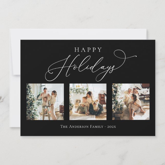 Cartes Pour Fêtes Annuelles Happy Holidays Black Multi Photo Collage (Devant)