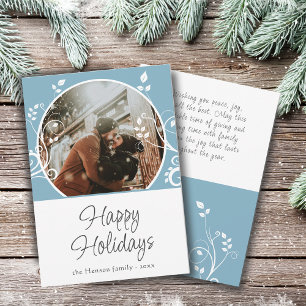 Cartes Pour Fêtes Annuelles Happy Holidays Blue Foliage Family Photo