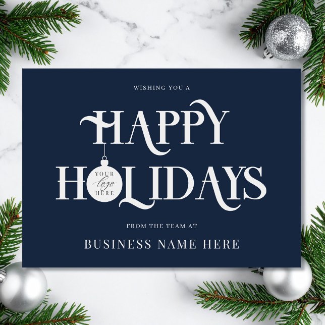 Cartes Pour Fêtes Annuelles Happy Holidays Blue Modern Logo Business (Créateur téléchargé)
