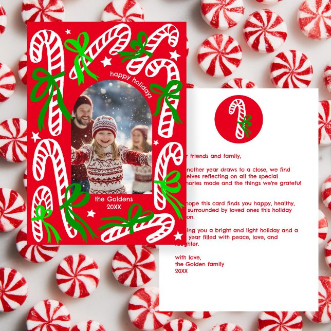 Cartes Pour Fêtes Annuelles Happy Holidays Candycanes CUSTOM PHOTO Christmas (Happy Holidays Candycanes CUSTOM Arch PHOTO Christmas Holiday Card
)