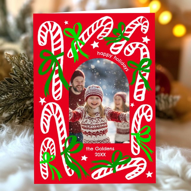 Cartes Pour Fêtes Annuelles Happy Holidays Candycanes CUSTOM PHOTO Christmas (Happy Holidays Candycanes CUSTOM PHOTO Christmas Folded Holiday Greeting Card
)