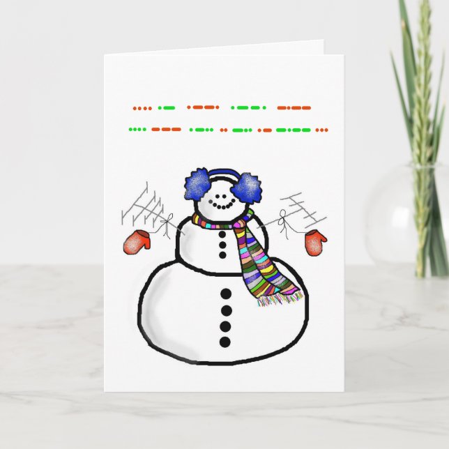 Cartes Pour Fêtes Annuelles Happy Holidays Code Morse Xmas Card + Snowman (Devant)