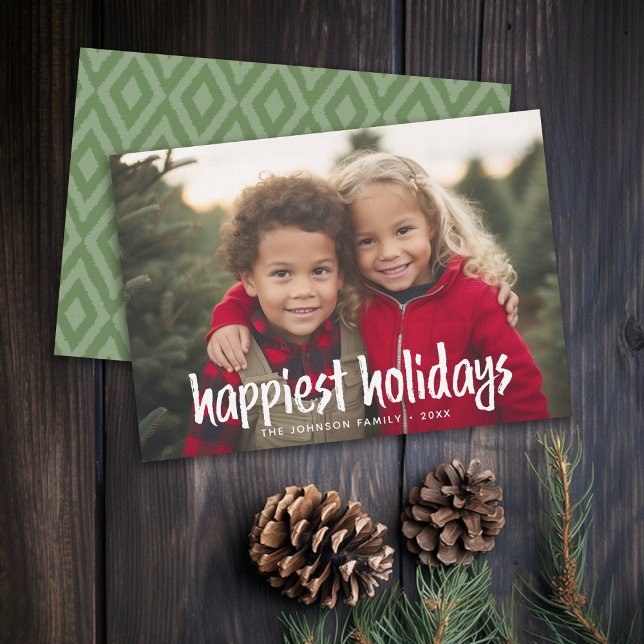 Cartes Pour Fêtes Annuelles Happy Holidays Full Photo rustique script moderne (Rustic Modern Christmas Card with 1 Photo and Type Overlay - Print and Download Options)
