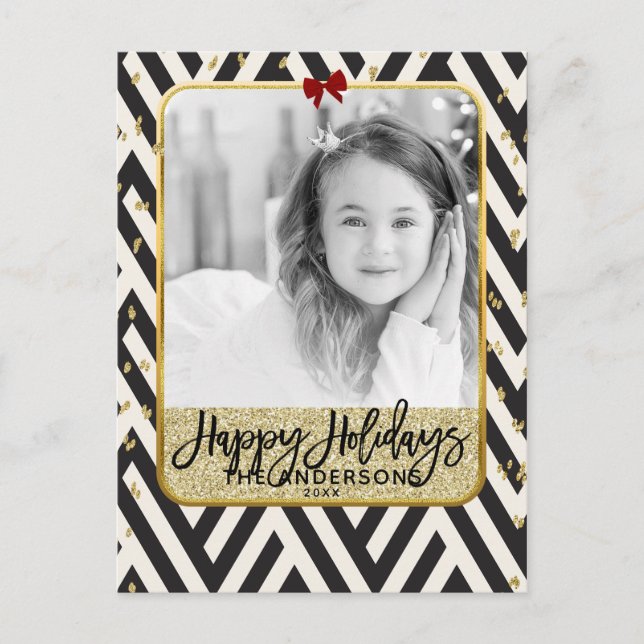 Cartes Pour Fêtes Annuelles Happy Holidays Gold Black & White Modern Photo (Devant)