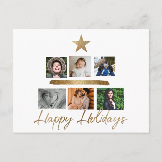 Cartes Pour Fêtes Annuelles Happy Holidays Gold Christmas Tree Photo Collage H (Devant)