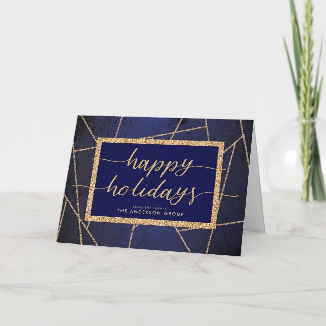 Cartes Pour Fêtes Annuelles Happy Holidays Gold Parties scintillant Dark Blue  (Devant)