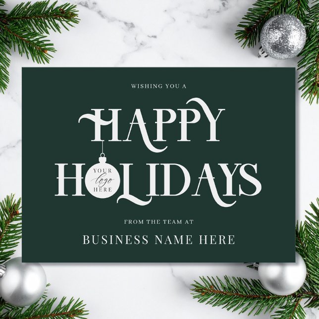 Cartes Pour Fêtes Annuelles Happy Holidays Green Modern Logo Business (Créateur téléchargé)