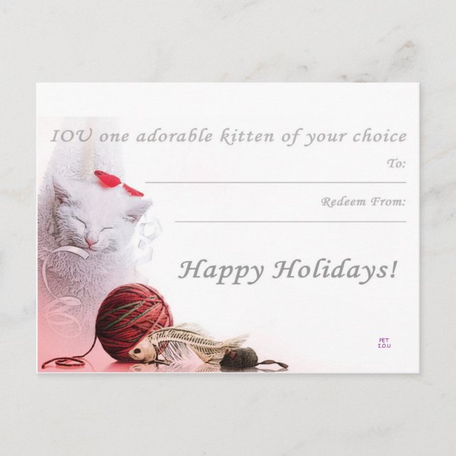 Cartes Pour Fêtes Annuelles Happy Holidays I.O.U a kitten (Devant)