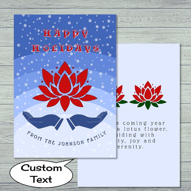 Cartes Pour Fêtes Annuelles Happy Holidays lotus flower texte personnalisé ble (Créateur téléchargé)