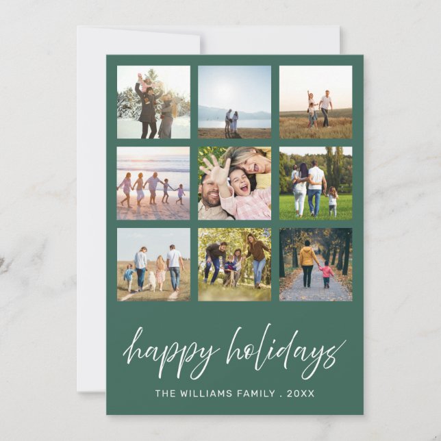 Cartes Pour Fêtes Annuelles Happy Holidays Minimalist Script 9 Photo Collage (Devant)