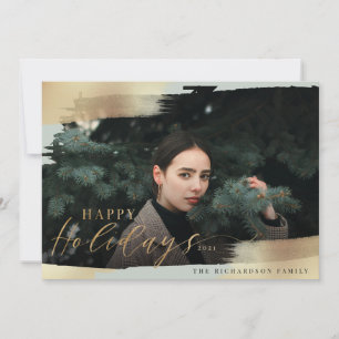 Cartes Pour Fêtes Annuelles Happy Holidays Mint Green & Gold Foil Brush Photo