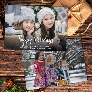 Cartes Pour Fêtes Annuelles Happy Holidays modern script family photo