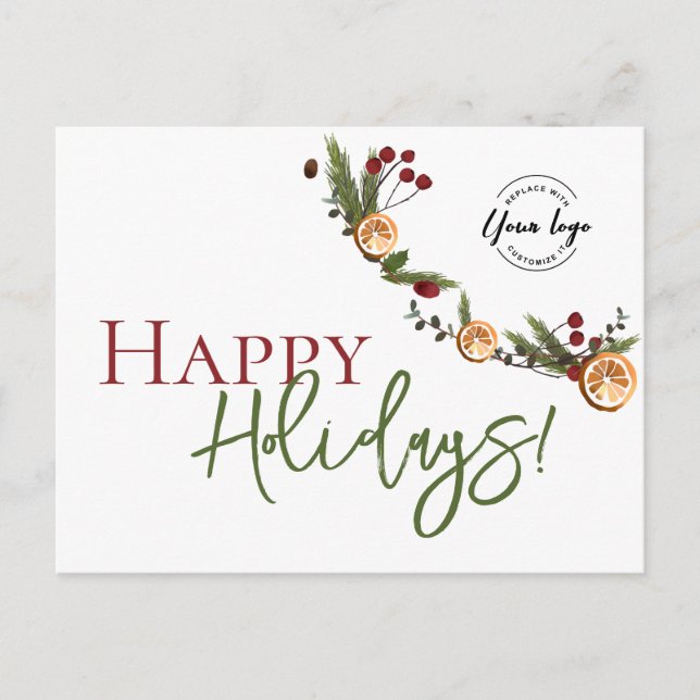 Cartes Pour Fêtes Annuelles Happy Holidays Oranges Wreath Logo personnalisé (Devant)