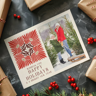Cartes Pour Fêtes Annuelles Happy Holidays Photo Modern Bold Rouge Floral
