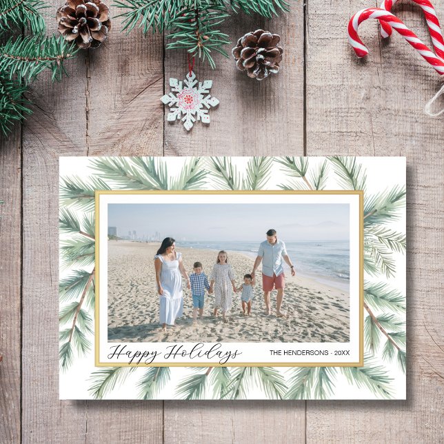 Cartes Pour Fêtes Annuelles Happy Holidays Pine Bough Frame Photo Collage (Créateur téléchargé)