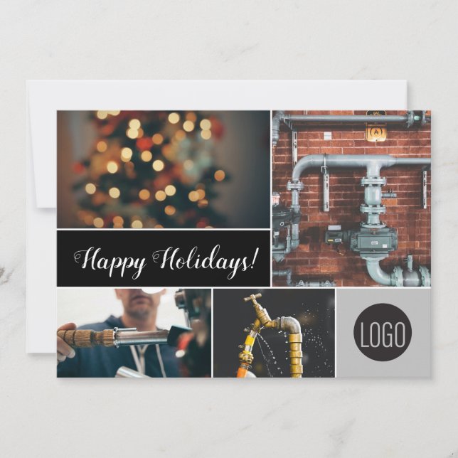 Cartes Pour Fêtes Annuelles Happy Holidays Plumber Business logo Photos (Devant)