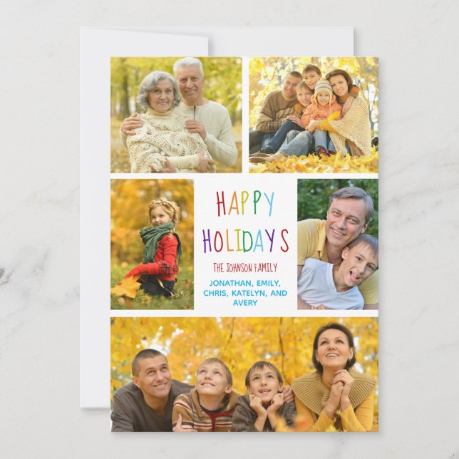 Cartes Pour Fêtes Annuelles Happy Holidays Rainbow Family Photo Collage Cute (Devant)