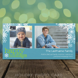 Cartes Pour Fêtes Annuelles Happy Holidays Snowflakes - 2 photos - horizontal