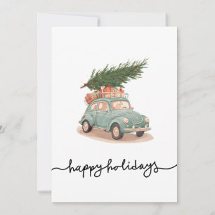 Cartes Pour Fêtes Annuelles Happy Holidays Vintage Car Cute Cartoon Style