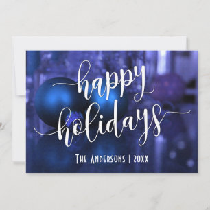 Cartes Pour Fêtes Annuelles Happy Holidays w/ Blue & Purple Glass Balls