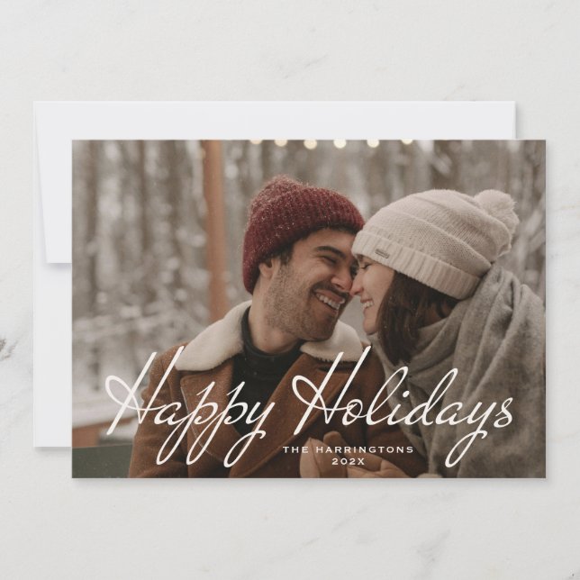 Cartes Pour Fêtes Annuelles Happy Holidays Winter Florals Photo (Devant)