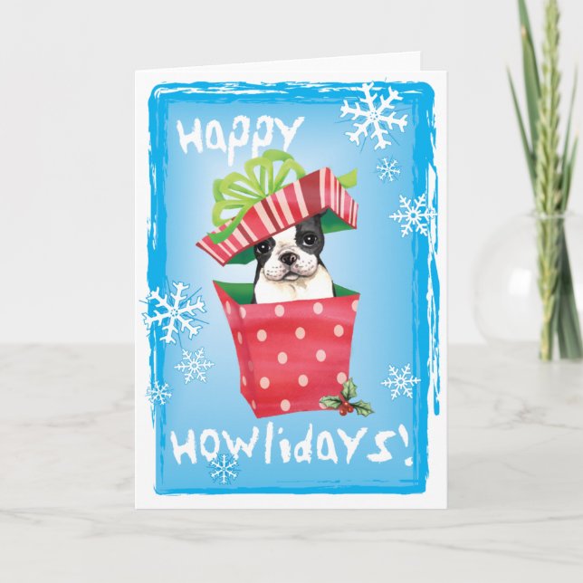 Cartes Pour Fêtes Annuelles Happy Howliday Boston Terrier (Devant)
