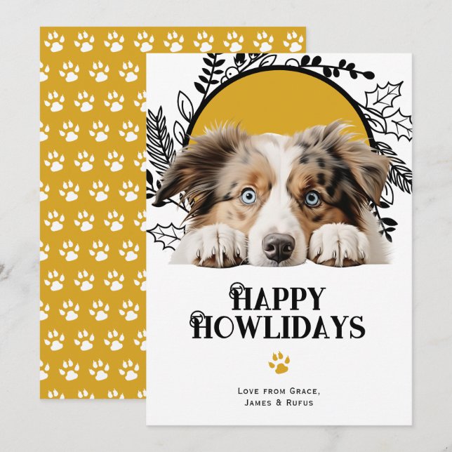 Cartes Pour Fêtes Annuelles Happy Howlidays Australian Shepherd Dog (Devant / Derrière)