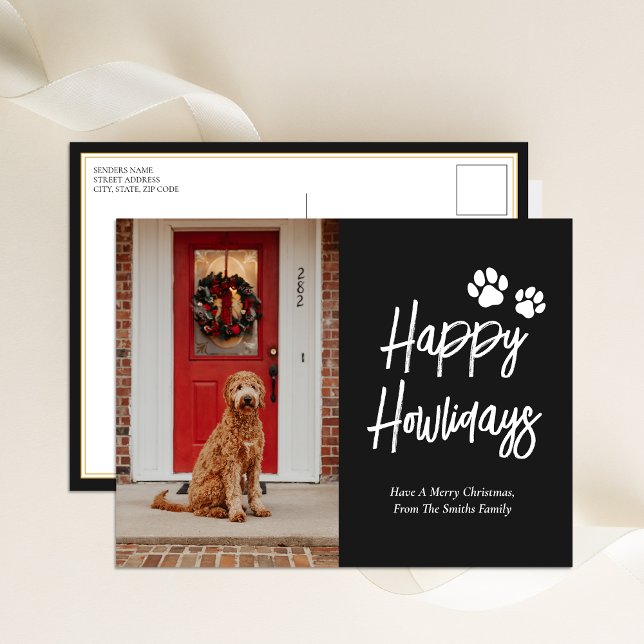 Cartes Pour Fêtes Annuelles Happy Howlidays Black Calligraphy Pet Photo (Créateur téléchargé)