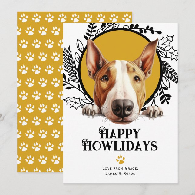 Cartes Pour Fêtes Annuelles Happy Howlidays Bull Terrier Dog (Devant / Derrière)