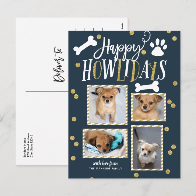 Cartes Pour Fêtes Annuelles Happy Howlidays Collage | Photo de Noël (Devant / Derrière)
