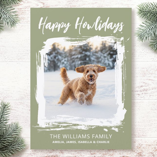 Cartes Pour Fêtes Annuelles Happy Howlidays Dog Custom Photo Christmas Green (Créateur téléchargé)