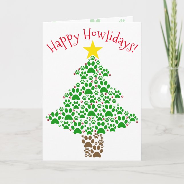 Cartes Pour Fêtes Annuelles Happy Howlidays Empreinte de patte Christmas Tree  (Devant)