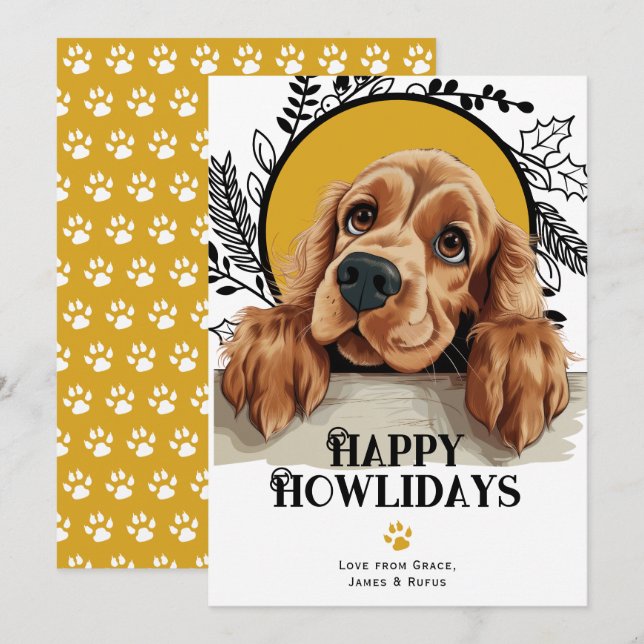 Cartes Pour Fêtes Annuelles Happy Howlidays English Cocker Spaniel (Devant / Derrière)