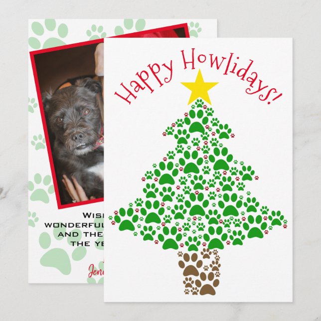 Cartes Pour Fêtes Annuelles Happy Howlidays Fun Empreinte de patte Christmas T (Devant / Derrière)