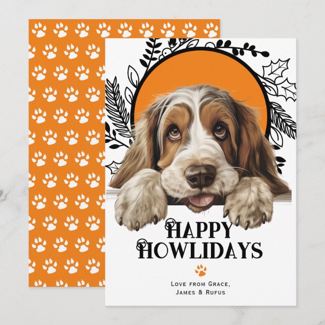 Cartes Pour Fêtes Annuelles Happy Howlidays Grand Basset Griffon Vendeen (Devant / Derrière)