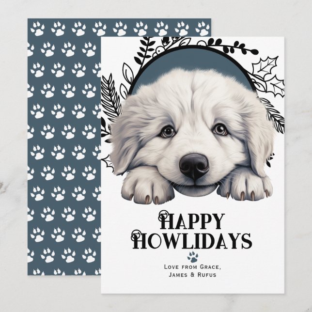 Cartes Pour Fêtes Annuelles Happy Howlidays grand pyrenees Chien (Devant / Derrière)