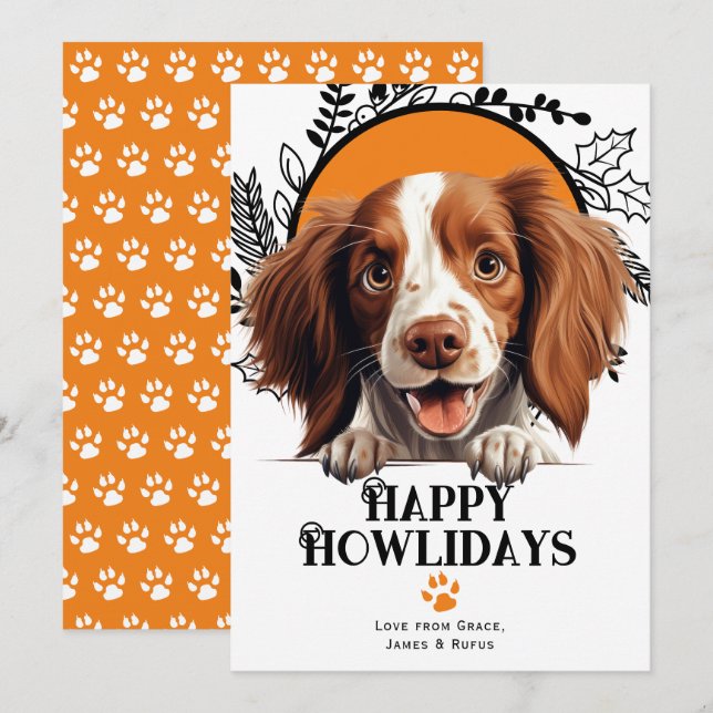Cartes Pour Fêtes Annuelles Happy Howlidays Irlandais Red and White Setter Dog (Devant / Derrière)