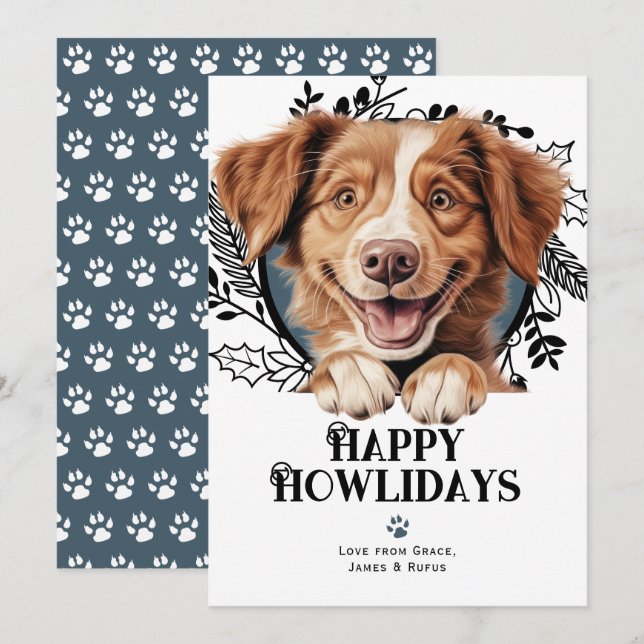 Cartes Pour Fêtes Annuelles Happy Howlidays Nova Scotia Duck Tolling Retriever (Devant / Derrière)