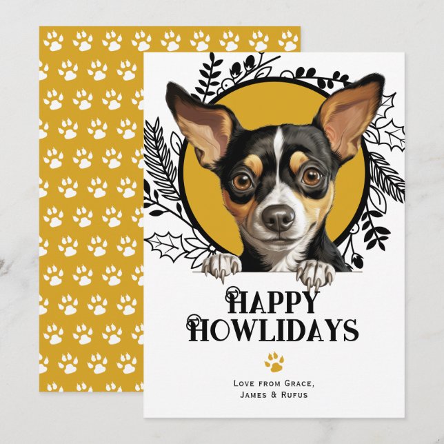 Cartes Pour Fêtes Annuelles Happy Howlidays Rat Terrier Chien (Devant / Derrière)