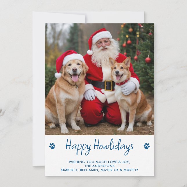 Cartes Pour Fêtes Annuelles Happy HOWLidays Red Green Chien Chien Pet Photo (Devant)