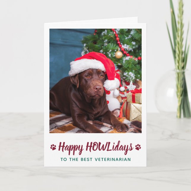 Cartes Pour Fêtes Annuelles Happy HOWLidays Vétérinaire Personnalisé Photo pou (Devant)
