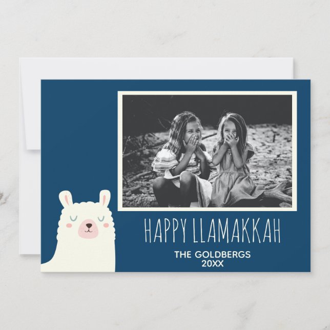 Cartes Pour Fêtes Annuelles Happy Llamakkah Blue Hanoukka Llama Cute Photo (Devant)