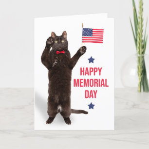 Cartes Pour Fêtes Annuelles Happy Memorial Day Cat With Flag Saluting 