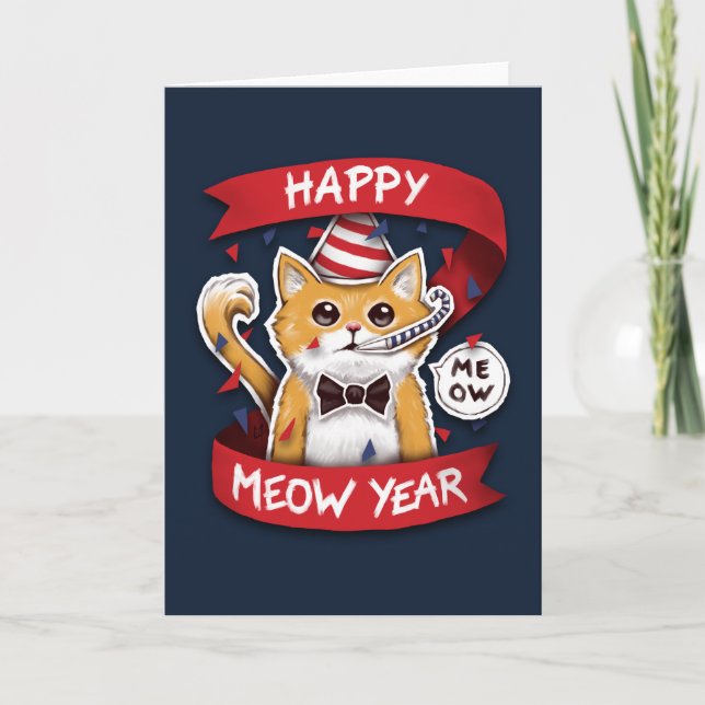 Cartes Pour Fêtes Annuelles Happy Meow Year - Chat Bonne Année  (Devant)