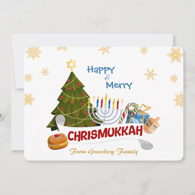 Cartes Pour Fêtes Annuelles Happy & Merry Chrismukkah with Menorah & Xmas Tree (Devant)