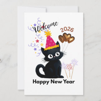 Cartes Pour Fêtes Annuelles Happy New Year 2026 Black Cat Card 