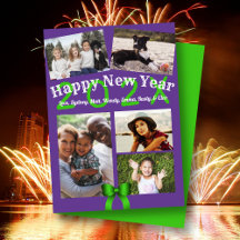 Happy New Year Family Photo Flat Greeting Card