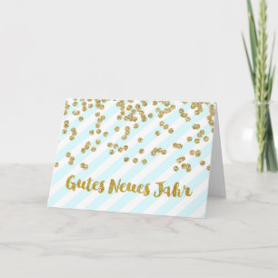 Cartes Pour Fêtes Annuelles Happy New Year Gold Confeti Blue Stripes German